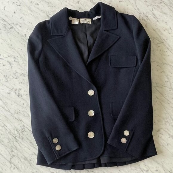 Valentino Boutique Navy Jacket Blazer Pleated Back Size 4 - Picture 8 of 11